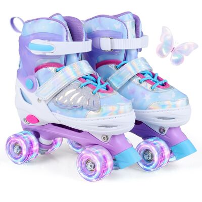 Costway - Kids Roller Skates 4 Sizes Adjustable Quad Skates with Light-up Wheels for Ages 7-9 - Blue Costway - Kids Roller Skates 4 Sizes Adjustable Quad Skates with Light-up Wheels for Ages 7-9 - Blue