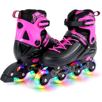 Costway - Kids Inline Skates, Adjustable Light-Up Roller Skates with Illuminating Wheels - Pink Costway - Kids Inline Skates, Adjustable Light-Up Roller Skates with Illuminating Wheels - Pink