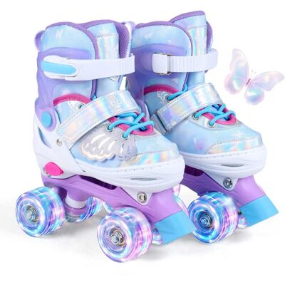 Costway - Kids Roller Skates 4 Sizes Adjustable Quad Skates with Light-up Wheels for Ages 5-7 - Blue Costway - Kids Roller Skates 4 Sizes Adjustable Quad Skates with Light-up Wheels for Ages 5-7 - Blue