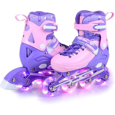 Costway - 4-Size Adjustable Light-Up Roller Skates with Illuminating Wheels & Safety Support - Purple Costway - 4-Size Adjustable Light-Up Roller Skates with Illuminating Wheels & Safety Support - Purple