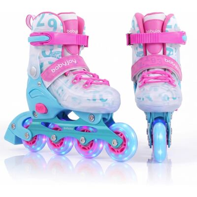 Costway - Kids Inline Skates for Boys Girls Ages 5-7, Adjustable 4 Sizes Roller Skates with Light Up Wheels - Pink & Blue Costway - Kids Inline Skates for Boys Girls Ages 5-7, Adjustable 4 Sizes Roller Skates with Light Up Wheels - Pink & Blue