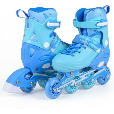 Costway - Kids Inline Skates, Adjustable Light-Up Roller Skates with Illuminating Wheels - Blue Costway - Kids Inline Skates, Adjustable Light-Up Roller Skates with Illuminating Wheels - Blue