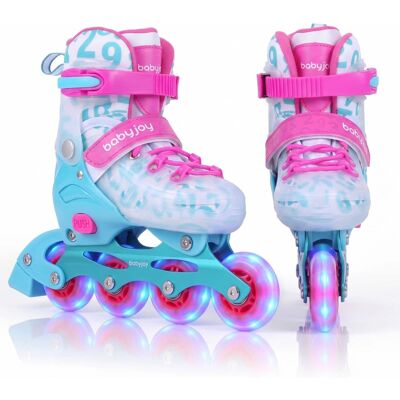 Costway - Kids Inline Skates for Boys Girls Ages 7-9, Adjustable 4 Sizes Roller Skates with Light Up Wheels - Pink & Blue Costway - Kids Inline Skates for Boys Girls Ages 7-9, Adjustable 4 Sizes Roller Skates with Light Up Wheels - Pink & Blue