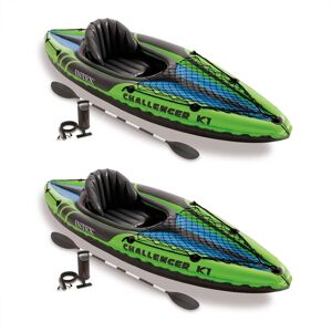 Intex - Challenger K1 1-Person Inflatable Sporty Kayak w/ Oars And Pump (2 Pack) - Green Intex - Challenger K1 1-Person Inflatable Sporty Kayak w/ Oars And Pump (2 Pack) - Green