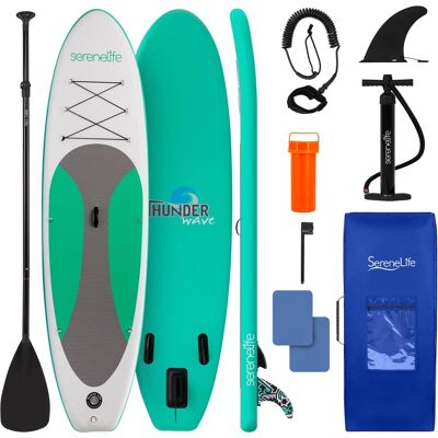SereneLife - SLSUPB20 Inflatable Stand Up Paddle Board, Wide Stable Design, Non-Slip Deck, 10’ with Premium Accessories - Green SereneLife - SLSUPB20 Inflatable Stand Up Paddle Board, Wide Stable Design, Non-Slip Deck, 10’ with Premium Accessories - Green