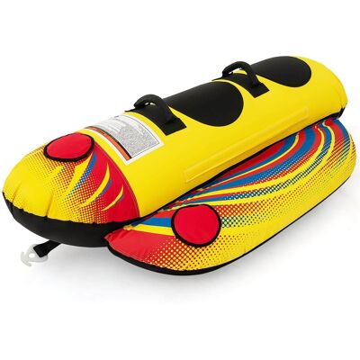 Costway - 2 Person Inflatable Banana Boat with Boating & Water Sports 2 EVA-padded Seats - Yellow + Blue + Red + Black Costway - 2 Person Inflatable Banana Boat with Boating & Water Sports 2 EVA-padded Seats - Yellow + Blue + Red + Black