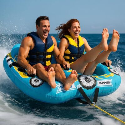SereneLife - Serene Life Watersports Inflatable Towable Booster Tube - Two Person Water Boating Float Tow Raft, Inflatable Pull Boats SereneLife - Serene Life Watersports Inflatable Towable Booster Tube - Two Person Water Boating Float Tow Raft, Inflatable Pull Boats