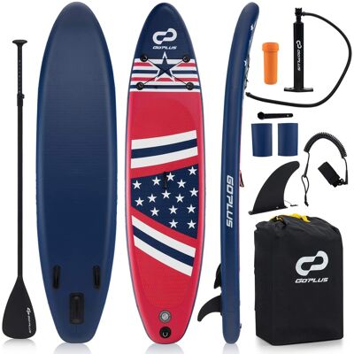 Costway - 10' Inflatable SUP Board Portable Adjustable Stand Up Paddle Board with 5 D Rings - Blue + White + Red Costway - 10' Inflatable SUP Board Portable Adjustable Stand Up Paddle Board with 5 D Rings - Blue + White + Red