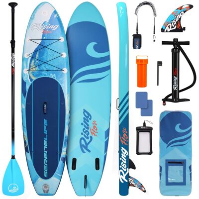 SereneLife - SLSUPB518 Inflatable Stand Up Paddle Board, 10’6” with Premium Accessories, Non-Slip Deck for Adults - Blue SereneLife - SLSUPB518 Inflatable Stand Up Paddle Board, 10’6” with Premium Accessories, Non-Slip Deck for Adults - Blue