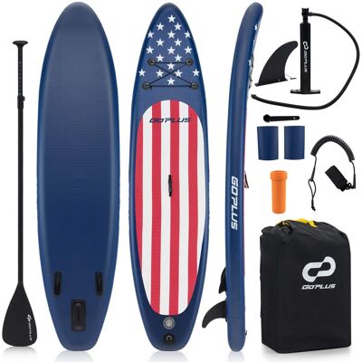 Costway - 10' Inflatable SUP Board Portable Adjustable Stand Up Paddle Board with 5 D Rings - Blue + White + Red Costway - 10' Inflatable SUP Board Portable Adjustable Stand Up Paddle Board with 5 D Rings - Blue + White + Red
