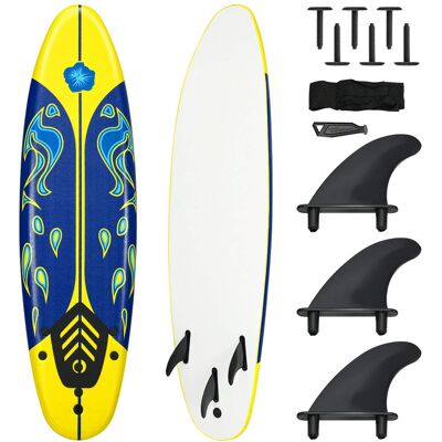 Costway - 6' Surfboard Foamie Body Surfing Board W/3 Fins & Leash for Kids Adults - Yellow Costway - 6' Surfboard Foamie Body Surfing Board W/3 Fins & Leash for Kids Adults - Yellow