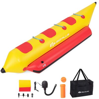 Costway - 3-Person Inflatable Banana Boat with Boating and Water Sports Electric Air Pump - Red + Yellow Costway - 3-Person Inflatable Banana Boat with Boating and Water Sports Electric Air Pump - Red + Yellow