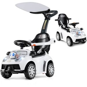 Costway - 3-in-1 Sliding Walker w/ Adjustable Canopy Horn Music & Light for Boys & Girls - White Costway - 3-in-1 Sliding Walker w/ Adjustable Canopy Horn Music & Light for Boys & Girls - White