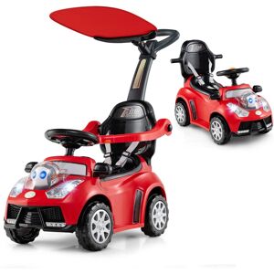 Costway - 3-in-1 Sliding Walker w/ Adjustable Canopy Horn Music & Light for Boys & Girls - Red Costway - 3-in-1 Sliding Walker w/ Adjustable Canopy Horn Music & Light for Boys & Girls - Red