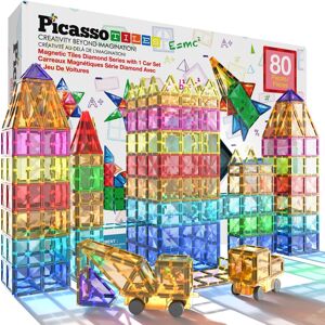 PicassoTiles - PICASSO-TILES 80PCS Magnetic Tiles Diamond Series for Kids – STEM Construction Building Blocks Toy PicassoTiles - PICASSO-TILES 80PCS Magnetic Tiles Diamond Series for Kids – STEM Construction Building Blocks Toy