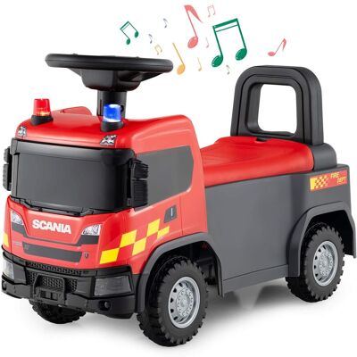 Costway - Licensed Scania Toy Fire Truck with Lights Sounds & Under-Seat Storage - Red Costway - Licensed Scania Toy Fire Truck with Lights Sounds & Under-Seat Storage - Red