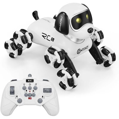 Contixo - RC6 NeoPaw 8-Wheel RC Robot Dog with 360° Drifting, LED Lights, Sounds and Auto Demo, Ages 6+ - White and Black Contixo - RC6 NeoPaw 8-Wheel RC Robot Dog with 360° Drifting, LED Lights, Sounds and Auto Demo, Ages 6+ - White and Black