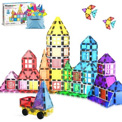 PicassoTiles - PICASSO-TILES Magnetic Tiles for Kids, 61PCS Construction STEM Building Blocks Educational Toy - Multicolor PicassoTiles - PICASSO-TILES Magnetic Tiles for Kids, 61PCS Construction STEM Building Blocks Educational Toy - Multicolor