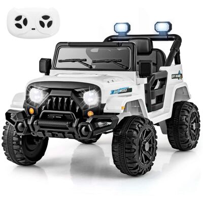 Costway - 12V Kids Ride on Truck Car w/Remote Control, Threaded Wheels 3 Speeds LED Lights - White Costway - 12V Kids Ride on Truck Car w/Remote Control, Threaded Wheels 3 Speeds LED Lights - White