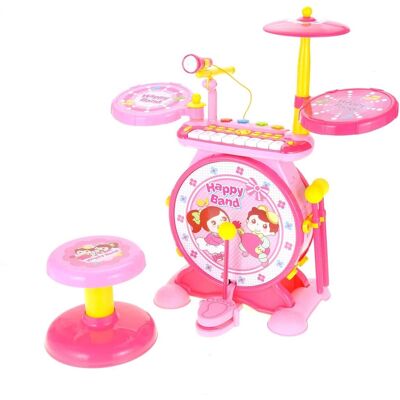 JuzToys - 2-in-1 Electronic Drum Set for Kids – Keyboard Piano with Stool and Microphone, Educational Musical Instruments - Pink JuzToys - 2-in-1 Electronic Drum Set for Kids – Keyboard Piano with Stool and Microphone, Educational Musical Instruments - Pink