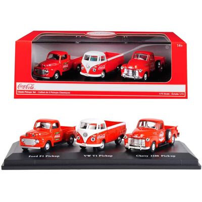 "Classic Pickups" Gift Set of 3 Pickup Trucks "Coca Cola" 1/72 Diecast Model Cars by Motorcity Classics "Classic Pickups" Gift Set of 3 Pickup Trucks "Coca Cola" 1/72 Diecast Model Cars by Motorcity Classics