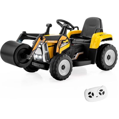 Costway - Kids Ride On Roller 12V Electric Tractor Remote w/ Music & LED Light - Yellow Costway - Kids Ride On Roller 12V Electric Tractor Remote w/ Music & LED Light - Yellow