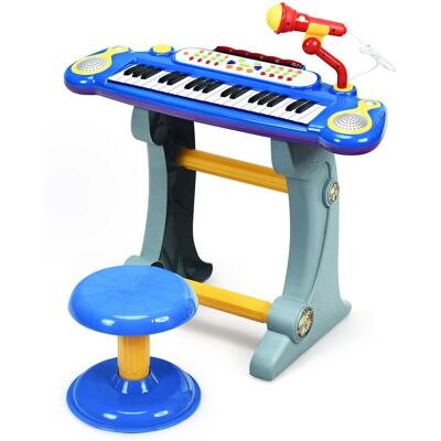 Costway - 37 Key Electronic Keyboard Kids Toy Piano MP3 Input with Microphone & Stool - Blue Costway - 37 Key Electronic Keyboard Kids Toy Piano MP3 Input with Microphone & Stool - Blue