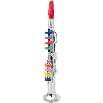 JuzToys - Kids Clarinet Toy Musical Wind Instruments Plastic 8 Rhythms Metallic Golden Saxophone for Kids Early Educational Toy - Silver JuzToys - Kids Clarinet Toy Musical Wind Instruments Plastic 8 Rhythms Metallic Golden Saxophone for Kids Early Educational Toy - Silver