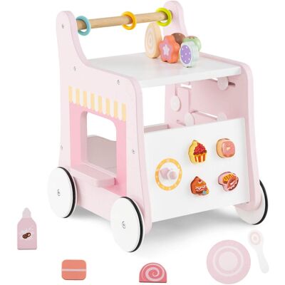 Costway - Wooden Baby Walker Ice Cream Cart Toy with Sweet Accessories & Smooth Wheels - Pink Costway - Wooden Baby Walker Ice Cream Cart Toy with Sweet Accessories & Smooth Wheels - Pink