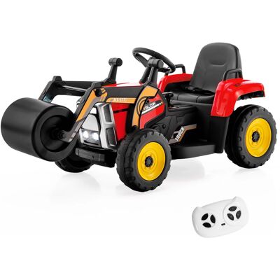 Costway - Kids Ride On Roller 12V Electric Tractor Remote w/ Music & LED Light - Red Costway - Kids Ride On Roller 12V Electric Tractor Remote w/ Music & LED Light - Red