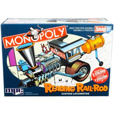 Skill 1 Snap Model Kit Reading Rail Rod Custom Locomotive "Monopoly" 1/25 Scale Model by MPC Skill 1 Snap Model Kit Reading Rail Rod Custom Locomotive "Monopoly" 1/25 Scale Model by MPC