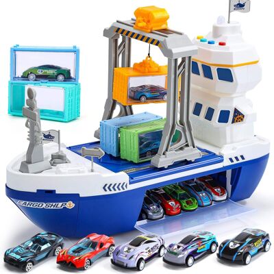 CUTE STONE - Cargo Ship Toy & Gantry Crane, Toy Boat,Crane Playset with Sounds,Lights, Kids Play Boats for Boys Girls CUTE STONE - Cargo Ship Toy & Gantry Crane, Toy Boat,Crane Playset with Sounds,Lights, Kids Play Boats for Boys Girls