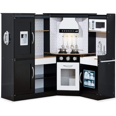 Best Choice Products - Pretend Play Corner Kitchen, Interactive Wooden Kids Set w/ Lights & Sounds - Black Best Choice Products - Pretend Play Corner Kitchen, Interactive Wooden Kids Set w/ Lights & Sounds - Black