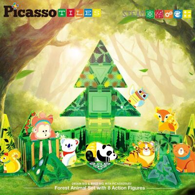 PicassoTiles - PICASSO-TILES Magnetic Tiles for Kids – Forest Animals Theme 48PCS STEM Construction Building Blocks Educational Toy PicassoTiles - PICASSO-TILES Magnetic Tiles for Kids – Forest Animals Theme 48PCS STEM Construction Building Blocks Educational Toy