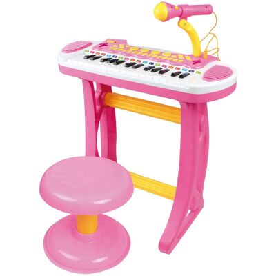 Qaba - Kids Toy Keyboard Piano Toddler Electronic Instrument with Stool, Microphone and Bright Flashlight Qaba - Kids Toy Keyboard Piano Toddler Electronic Instrument with Stool, Microphone and Bright Flashlight