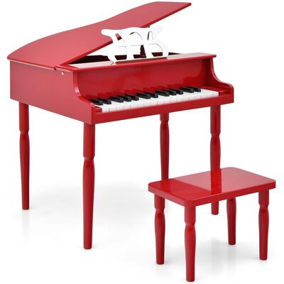 Costway - 30-Key Classic Baby Grand Piano Toddler Toy Wood with Bench & Music Rack - Red Costway - 30-Key Classic Baby Grand Piano Toddler Toy Wood with Bench & Music Rack - Red
