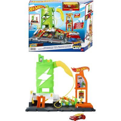 Mattel - Hot Wheels City Super Recharge Fuel Station with 1:64 Scale Toy Car - COLLECTIBLES - Multicolor Mattel - Hot Wheels City Super Recharge Fuel Station with 1:64 Scale Toy Car - COLLECTIBLES - Multicolor