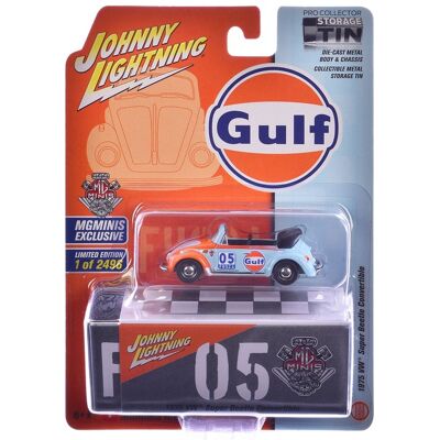 1975 Volkswagen Super Beetle Convertible #05 "Gulf Oil" Light Blue and Orange 1/64 Diecast Model Car by Johnny Lightning 1975 Volkswagen Super Beetle Convertible #05 "Gulf Oil" Light Blue and Orange 1/64 Diecast Model Car by Johnny Lightning