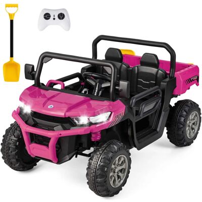 Costway - 24V Ride on Dump Truck Electric 2-Seater Kids UTV w/Dump Bed & Bight Lights and Remote Control - Rose Red Costway - 24V Ride on Dump Truck Electric 2-Seater Kids UTV w/Dump Bed & Bight Lights and Remote Control - Rose Red