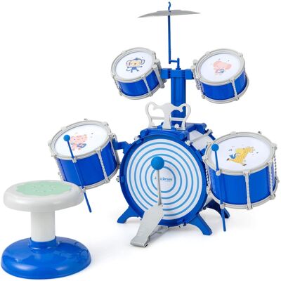 Costway - Kids Drum Set Educational Percussion Musical Instrument Toy with Bass Drum - Blue Costway - Kids Drum Set Educational Percussion Musical Instrument Toy with Bass Drum - Blue