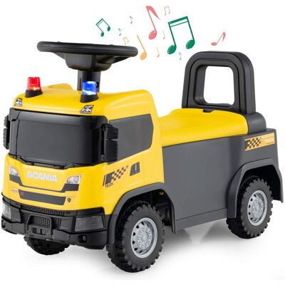 Costway - Licensed Scania Toy Construction Truck with Lights Sounds & Under-Seat Storage - Yellow Costway - Licensed Scania Toy Construction Truck with Lights Sounds & Under-Seat Storage - Yellow