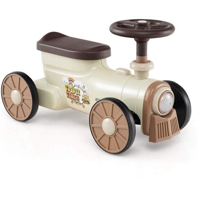 Costway - Ride on Push Car with Storage Compartment & Train Whistle Sound Button - Beige Costway - Ride on Push Car with Storage Compartment & Train Whistle Sound Button - Beige