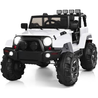 Costway - 12V Battery Powered Electric Ride On Car with 2.4 GHZ Bluetooth Remote Control,3 Speeds, LED Lights - White Costway - 12V Battery Powered Electric Ride On Car with 2.4 GHZ Bluetooth Remote Control,3 Speeds, LED Lights - White