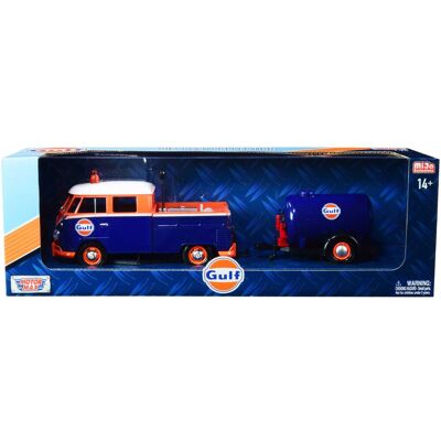 Volkswagen Service Pickup Truck with Plastic Oil Tank "Gulf Oil" 1/24 Diecast Model Car by Motormax Volkswagen Service Pickup Truck with Plastic Oil Tank "Gulf Oil" 1/24 Diecast Model Car by Motormax