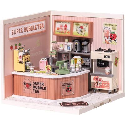 Robotime - Rolife Double Joy Bubble Tea LED Building Blocks for Adults,1:24 Toy Building Sets,Model Building Kits - Brown Robotime - Rolife Double Joy Bubble Tea LED Building Blocks for Adults,1:24 Toy Building Sets,Model Building Kits - Brown