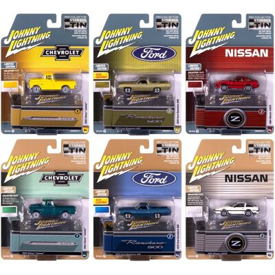 Collector's Tin 2025 Set of 6 Cars Release 3 Limited Edition Diecast Model Cars by Johnny Lightning Collector's Tin 2025 Set of 6 Cars Release 3 Limited Edition Diecast Model Cars by Johnny Lightning