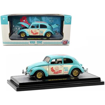 1952 Volkswagen Beetle Deluxe Model Light Blue and Wimbledon White “Maui & Sons” Ltd Ed 1/24 Model Car by M2 Machines 1952 Volkswagen Beetle Deluxe Model Light Blue and Wimbledon White “Maui & Sons” Ltd Ed 1/24 Model Car by M2 Machines