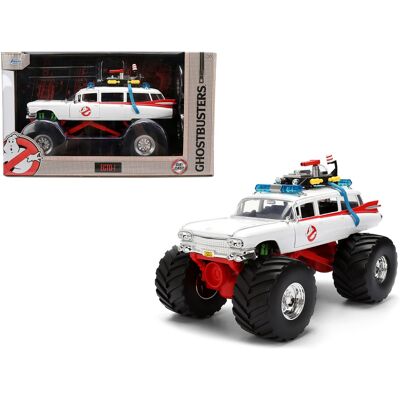 1959 Cadillac Ambulance Ecto-1 "Ghostbusters" (1984) Movie Monster Truck Version 1/24 Diecast Model Car by Jada 1959 Cadillac Ambulance Ecto-1 "Ghostbusters" (1984) Movie Monster Truck Version 1/24 Diecast Model Car by Jada