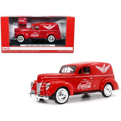 Motorcity Classics - 1940 Ford Sedan Cargo Van Red "Pause... Go Refreshed Coca-Cola" w/Vending Machine 1/24 Model Car by Motor City Classics Motorcity Classics - 1940 Ford Sedan Cargo Van Red "Pause... Go Refreshed Coca-Cola" w/Vending Machine 1/24 Model Car by Motor City Classics