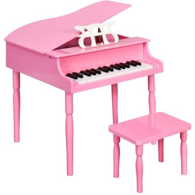 Costway - 30-Key Classic Baby Grand Piano Toddler Toy Wood with Bench & Music Rack - Pink Costway - 30-Key Classic Baby Grand Piano Toddler Toy Wood with Bench & Music Rack - Pink